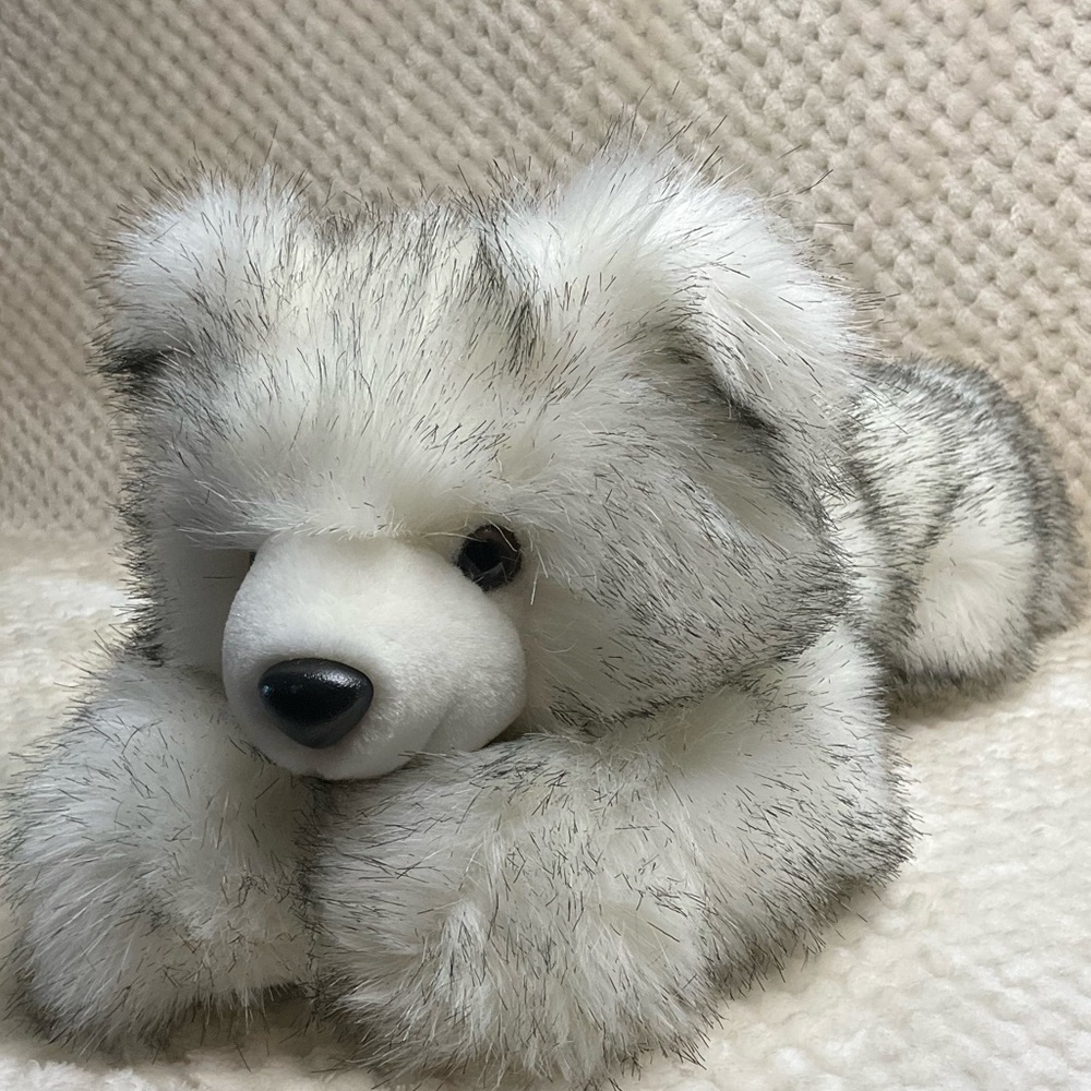 MJC Int Purr Fection Vintage Polar Bear Cub Lying Down Bear Stuffed Animal Toy